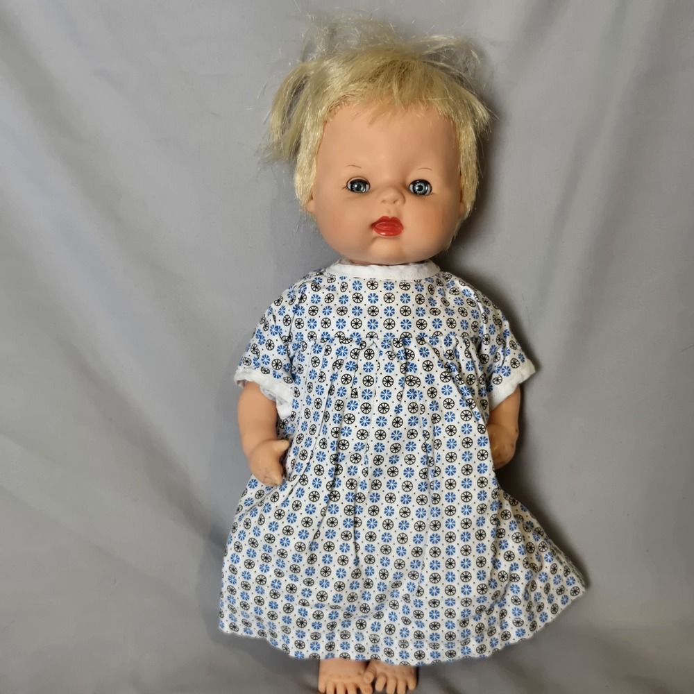 1961 Horsman 11" Musical Baby Doll Wind Up Rock-A-Bye Baby Moving Head Vintage